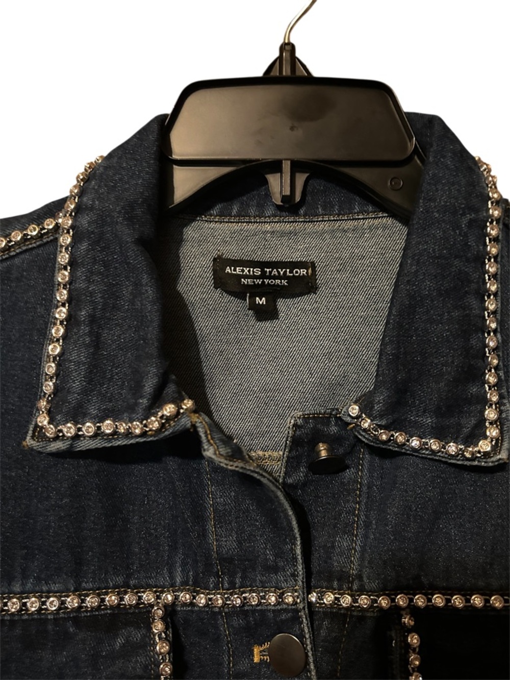 Alexis Taylor New York Women's Dark Blue Denim Jacket with Crystal Trim Size Med - Picture 3 of 3